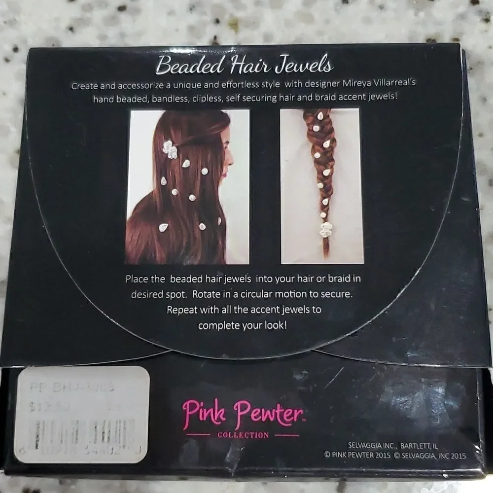 Pink pewter beaded hair jewelry,  NWT